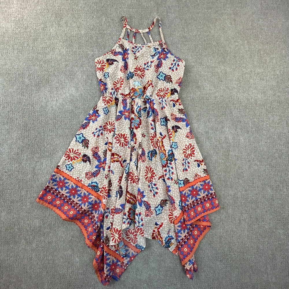 Scooter Brown Fit & Flare Dress Girls‎ L-14 Multicolor Floral Handkerchief Hem